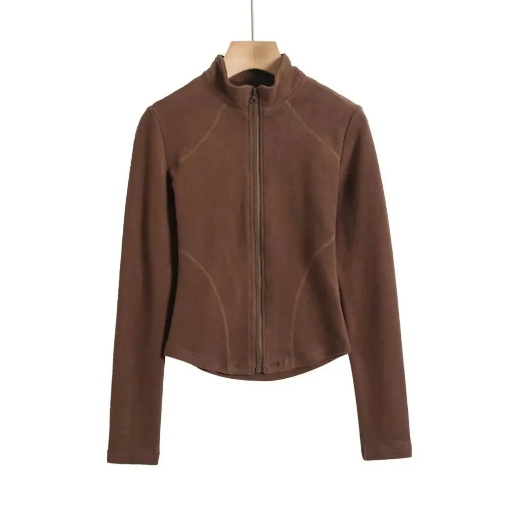 

Women's American Solid Color High Collar Zipper Long Sleeve Base-Layer Shirt Cardigan Jacket New Spring Autumn