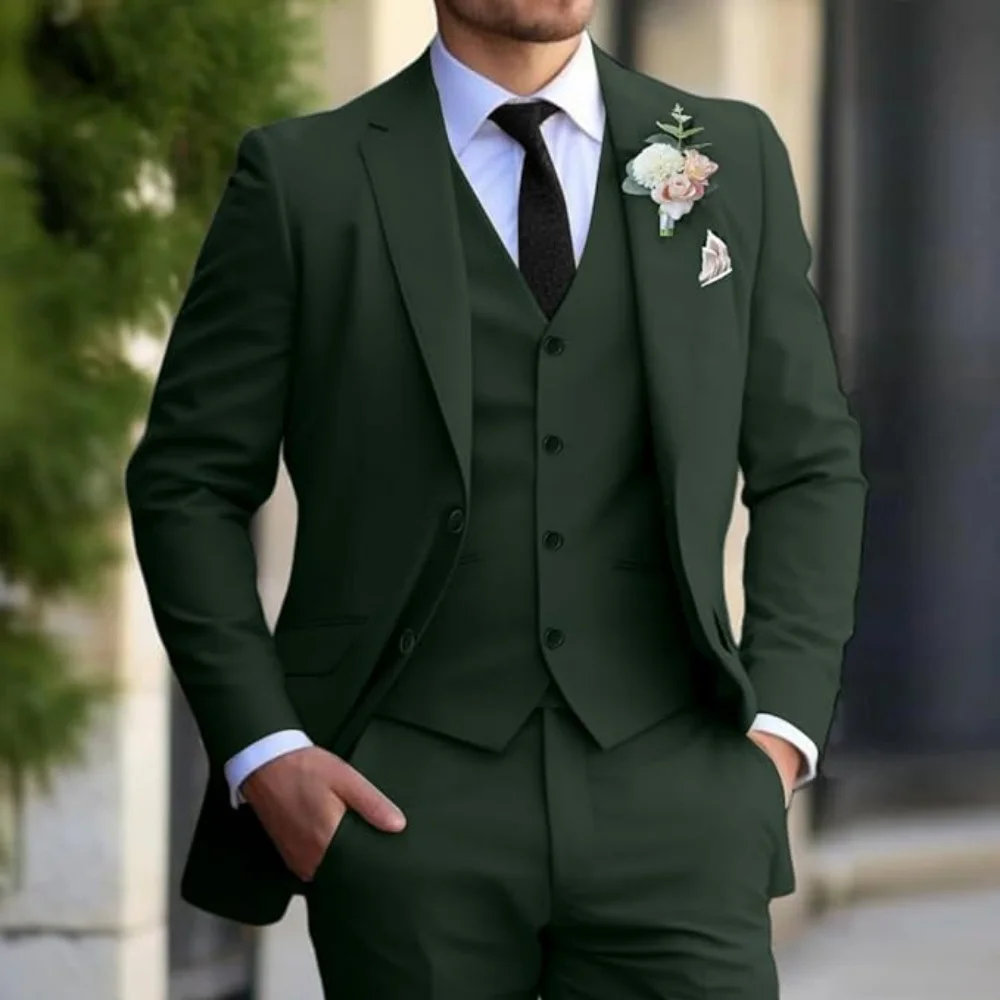 

3-piece Men's suits European slim fit single button suit jacket+suit vest+pants set suitable for parties