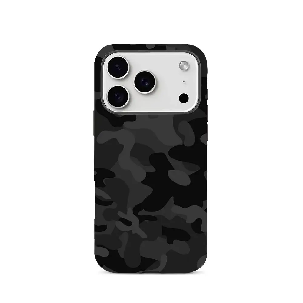 Schwarze Tarnmuster 2-in-1 Handyhülle passend für iPhone 17 16 15 14 13 12 11 Pro/Max/Plus, stoßfest und schlagfest Rückabdeckung
