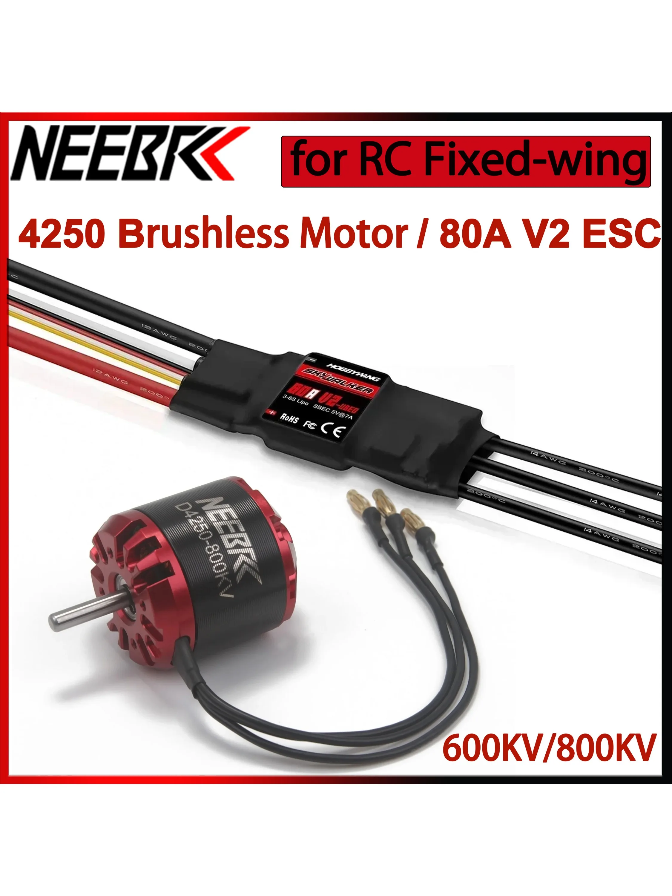 4250 600KV 800KV RC FPV Outrunner Bürstenloser Motor 3-7S 80A Hobbywing Skywalker V2 ESC für Starrflügel-Drohnenflugzeuge Multicopter