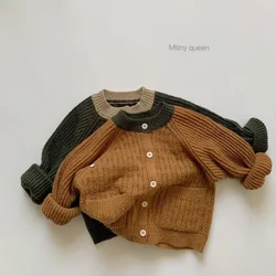 Boys Casual Long Sleeve Sweater Toddler Girls Fashion Contrasting Colors Knitting Cardigan Jacket Coat 2023 Children's Clothing