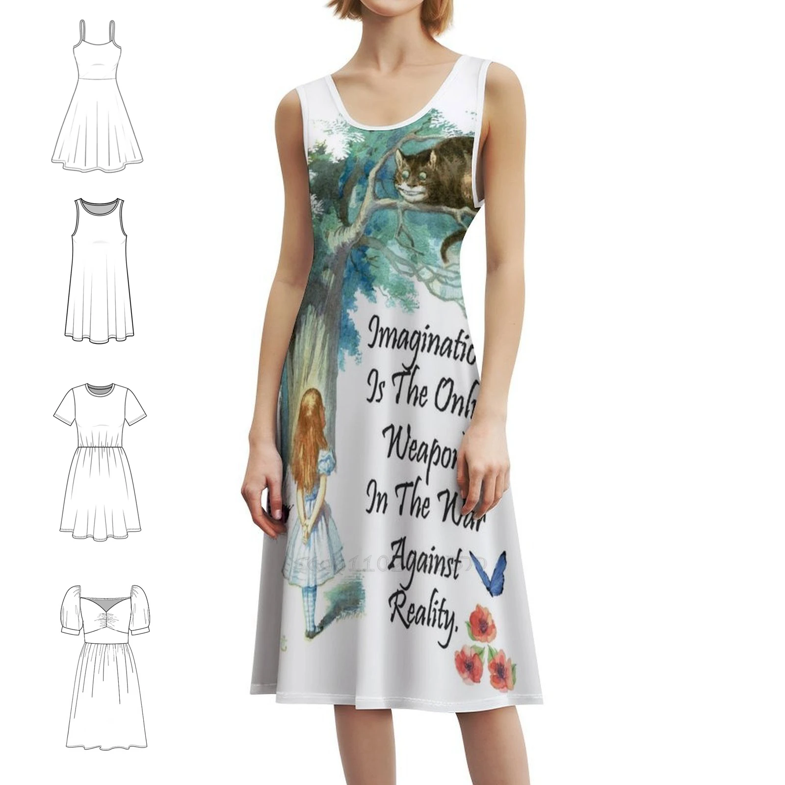 Alice In Quote-Imagination Boho Chic Dress Elegant Fashion Beach Wedding Party Gown Alice In Tea Party Lewis Carroll Book Woman