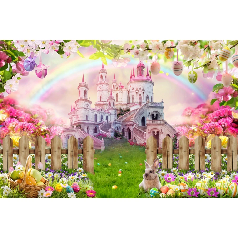Spring Easter Backdrop for Photography Rabbit Colorful Eggs Flower Bunny Truck Garden Easter Baby Shower Background Photo Studio