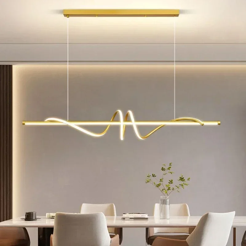 

SANDYHA Nordic Long Strip Pendant Light Dining Table Lighting Hanging Chandeliers for Living Room Kitchen LED Lamp Spiral Design