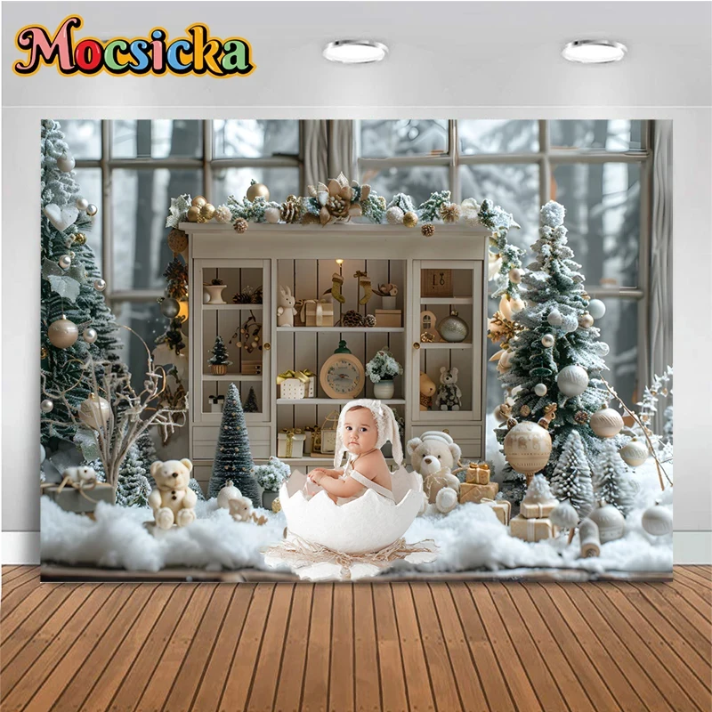 

Christmas Home Decoration Backgrounds For Photographs Bear Birthday Party Christmas Tree Photo Backdrop Wall Baby Shooting Props