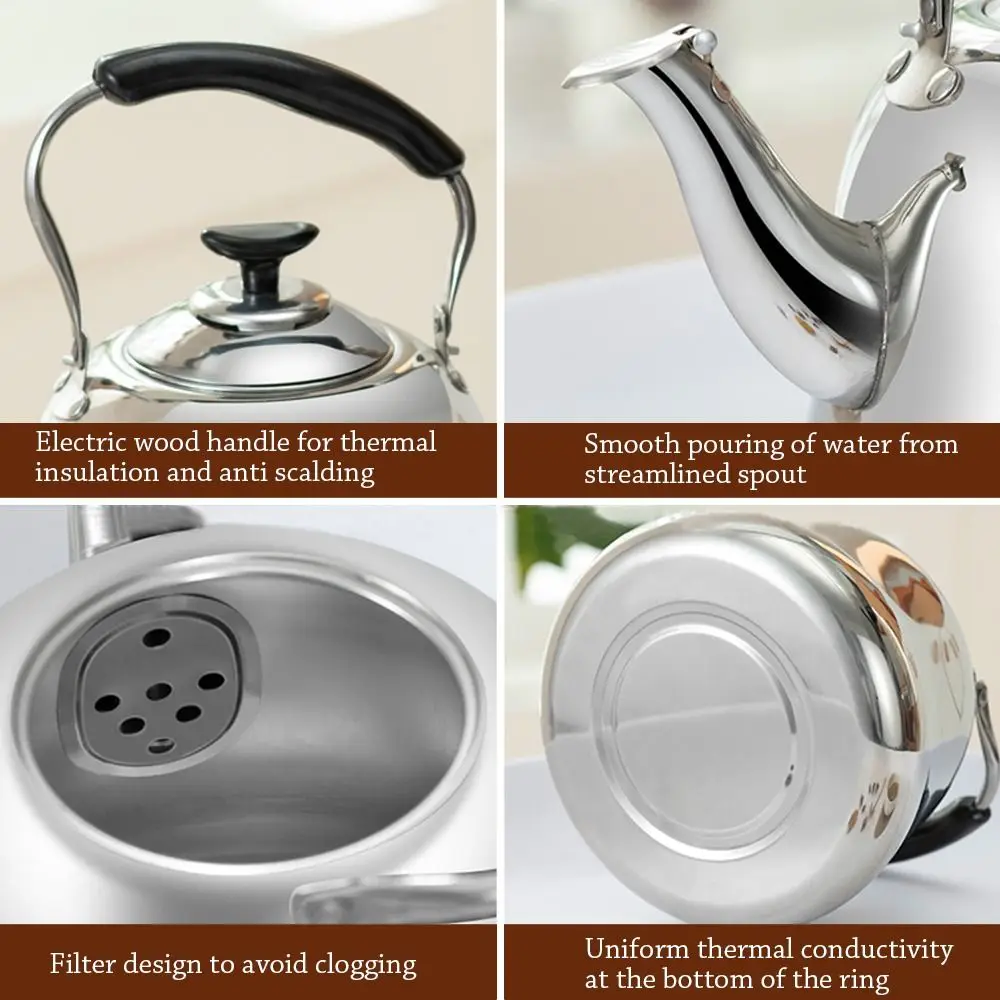 Stainless Steel Whistling Teakettle Large Capacity Thickened Tea Kettle Gas Stove Induction Cooker Fast Heating Base