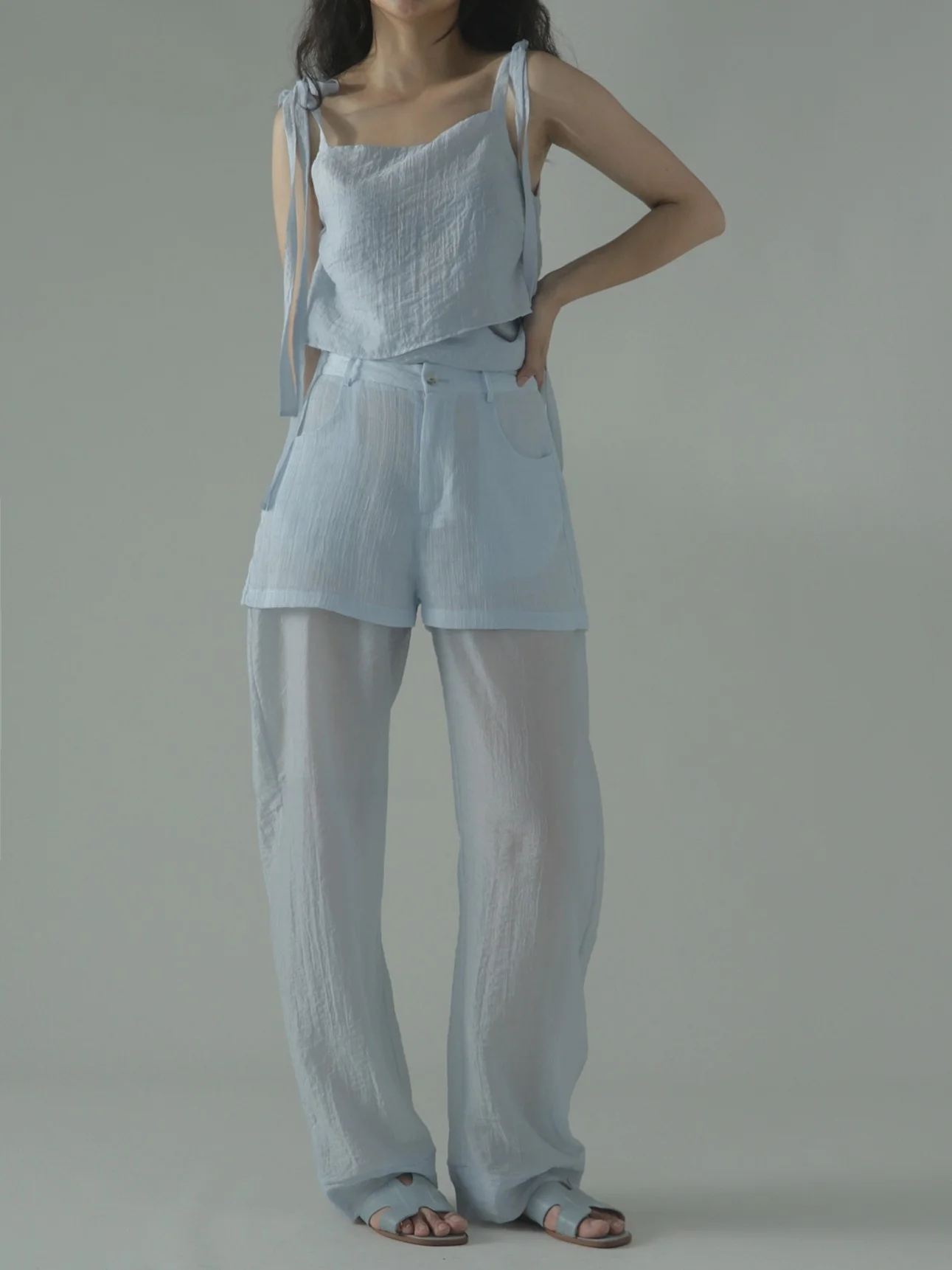 

High Waist Loose Long Pants Transparent Casual Trousers Harlan Style Commute Fashion Asymmetric Elements Floor-Length