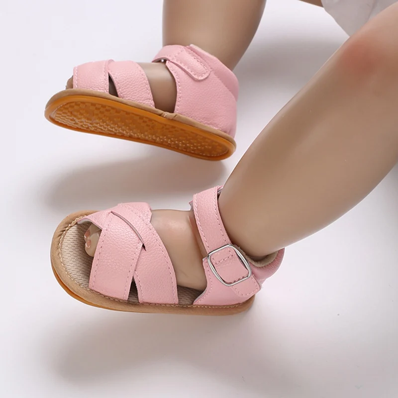 Unisex Baby Sandals for Summer: Solid Color Cross Design, 4 Colors Available, for 0-15 Months