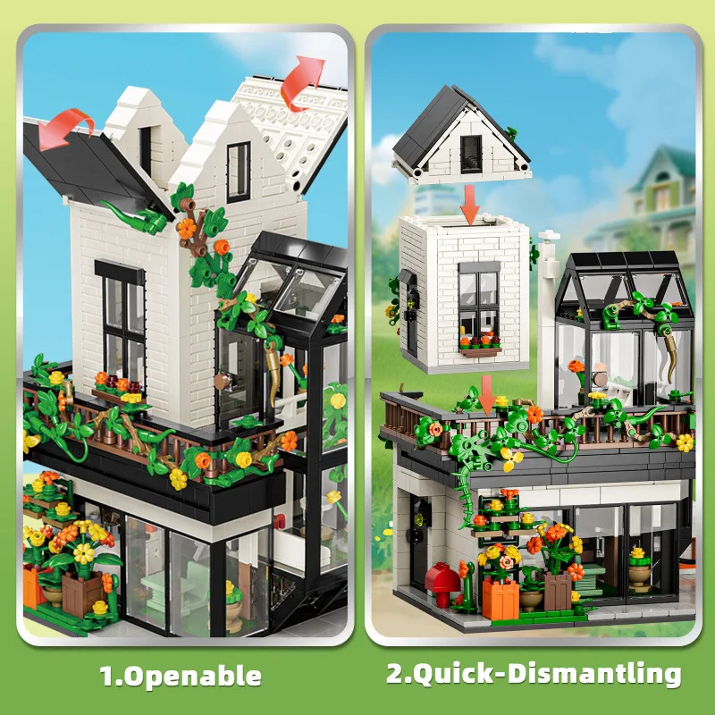 City Street View Architecture Flower Shop Mini Block Streetscape Florist Building Brick Sunshine Flower House Toy For Gifts