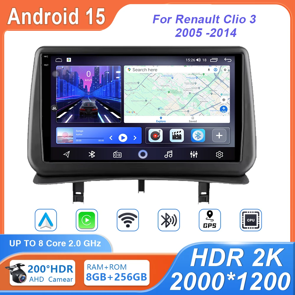 

Car Radio Android 15 Carplay For Renault Clio 3 CLIO 3 2005 2006 2007 - 2014 Navigation GPS Multimedia Player WiFi+4G stereo BT