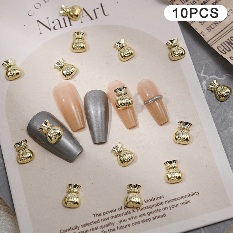 10PCS New Year's Nail Accessories Charm Money Bag Fish Ingot Nail Decoration Nail Drill DIY Nail Art