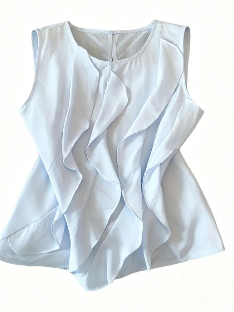 Sweet Lace Trim Sleeveless Doll Shirt Women's Summer New Gentle Loose Slimming Babydoll Top Breathable Polyester Fiber