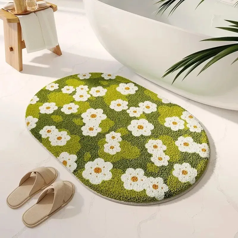 VIKAMA Fresh Flower Carpet Soft Floor Mat for Living Room and Bedroom Non-slip Water Absorbent Bathroom Door Mat Home Decoration