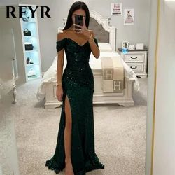 RFYR Black Prom Dress Sweetheart Trumpet Evening Dresses Luxury Sequins Off The Shoulder Party Dress with Split Robe De Soirée