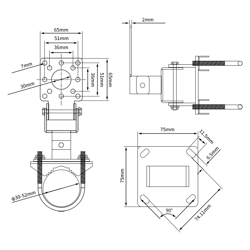 AP Ponte Antena Clamp Clip, Fixed Mount Bracket, Multi Function Fixture, Pole Holder, Ângulo ajustável, Ferro chapeado, Campainha