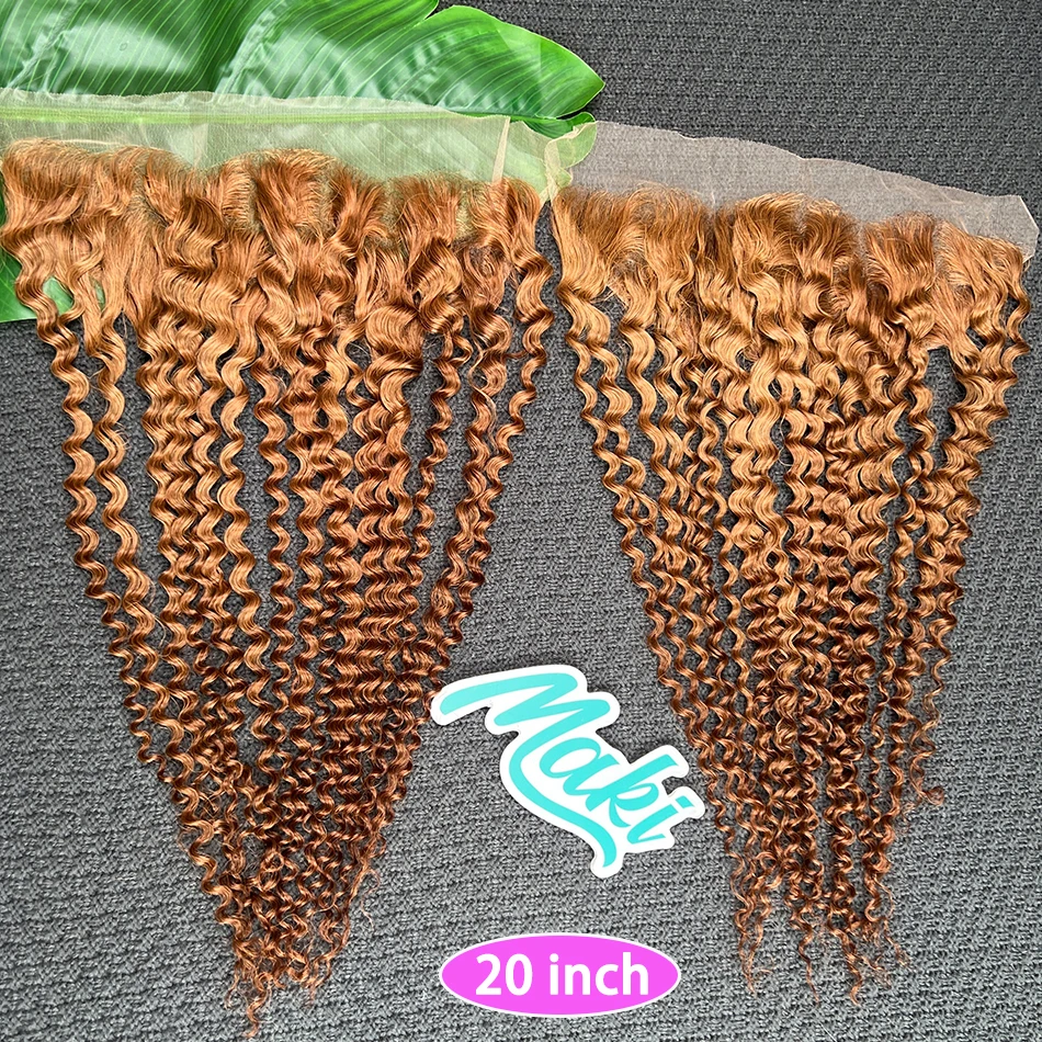 #30 Color 13x4 Transparent Lace Frontal Deep Curly Human Hair PrePlucked Bleached Knots Invisible Lace 100% Human Hair For Women