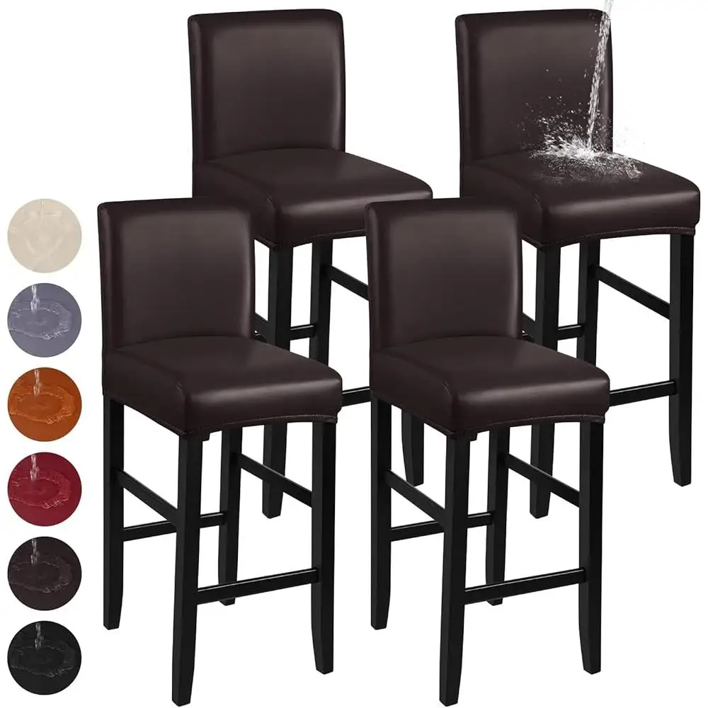 Stretch Waterproof Faux Leather Bar Stool Covers Removable Washable Slipcovers Elastic Protector Dining Room Pub Cafe Counter
