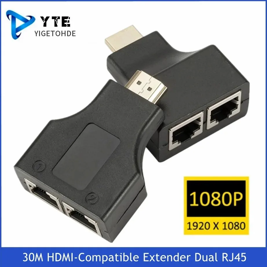 

YIGETOHDE 1080P HDMI-compatible Dual RJ45 CAT5E CAT6 UTP LAN Ethernet HD-MI Extender Repeater Adapter Extension to 30M For HDTV