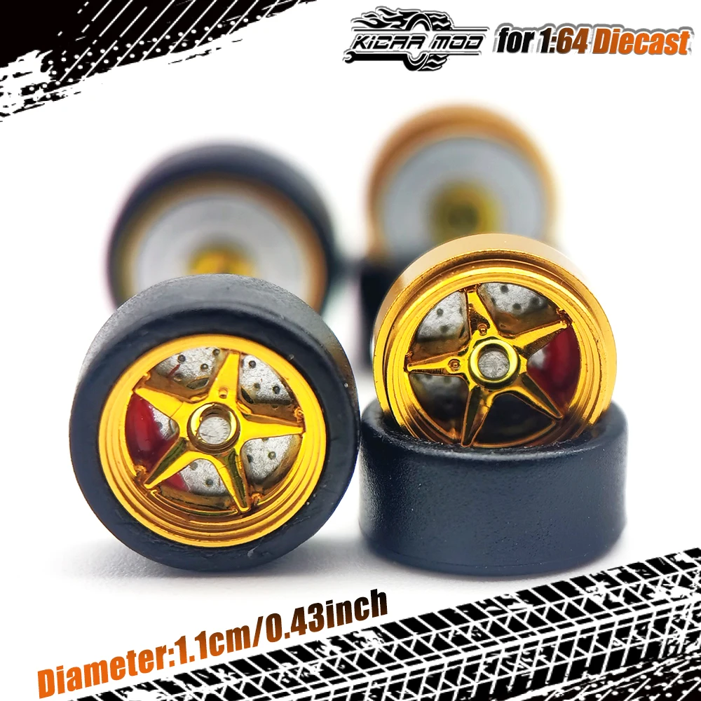 Kicarmod 1/64 Metallfelgen Modellräder mit Kunststoffspeichen und Bremsscheiben, Raddurchmesser 11mm, Hobby-Sammlerstück, 1 Set – Detail 19