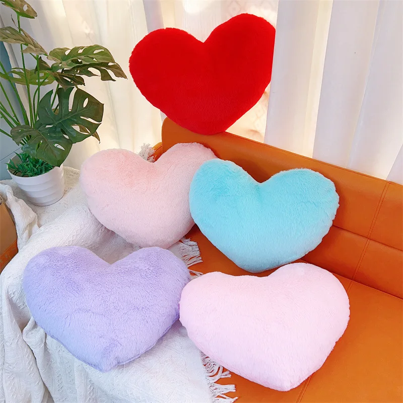 Faux Rabbit Fur Heart Pillow Creative Heart-shaped Sofa Cushion Bedside Decorative Ornaments Cute Pillow Chair Cushion
