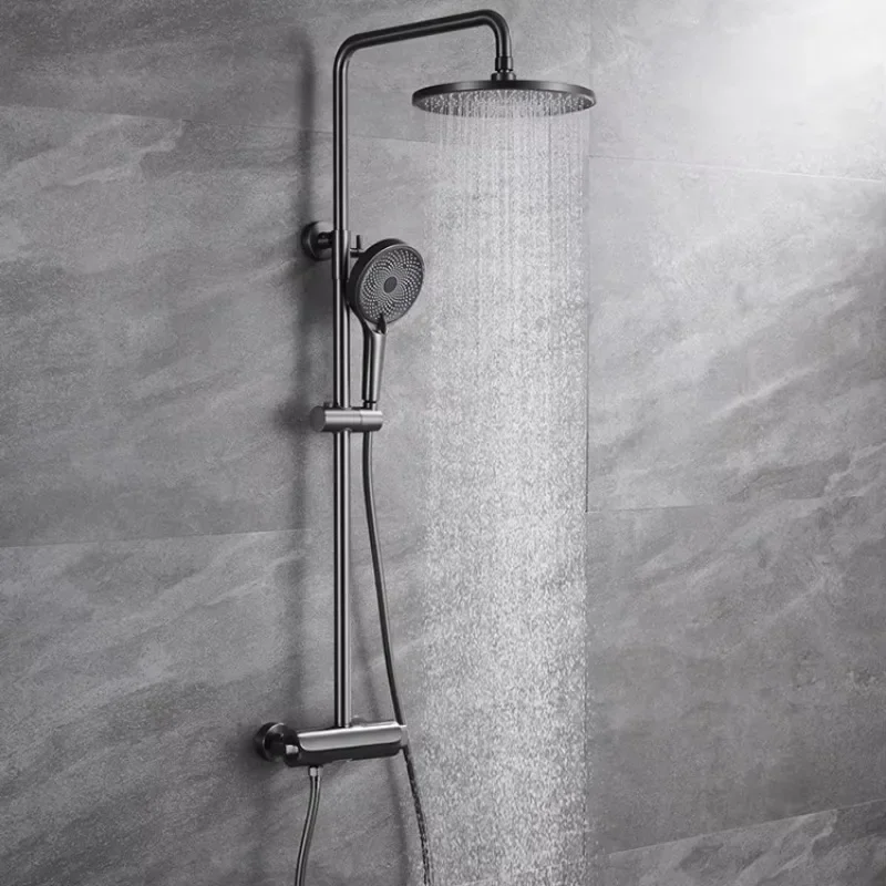 Modern Bathroom Exposed Wall Mounted Thermostatic Rain Shower System Set