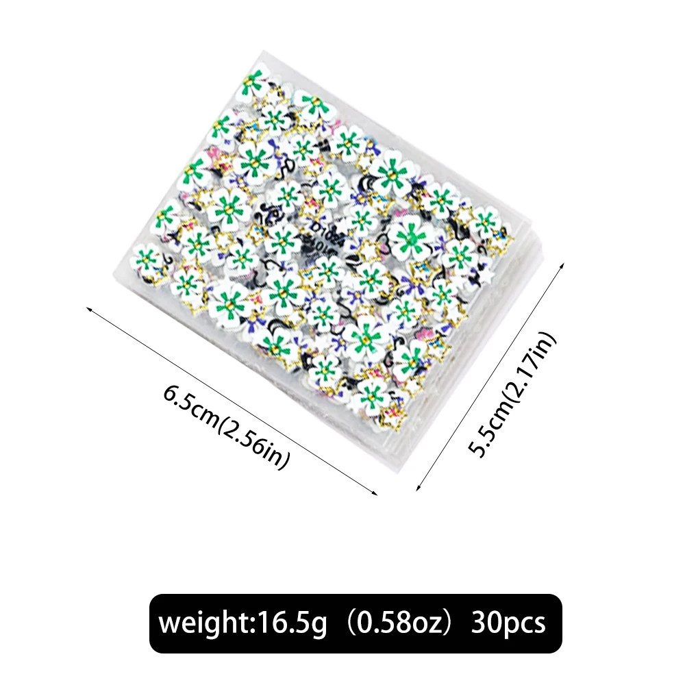 カラフルな5つの花びらの花のネイルステッカー,宝石,かわいいハート,星,蝶,粘着性のスライダー,花,日曜大工のマニキュアステッカー,30個