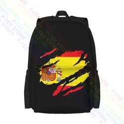 Torn Spain Flag Spanish Madrid Country National Football Large Capacity Backpack Backpack Riding Backpack