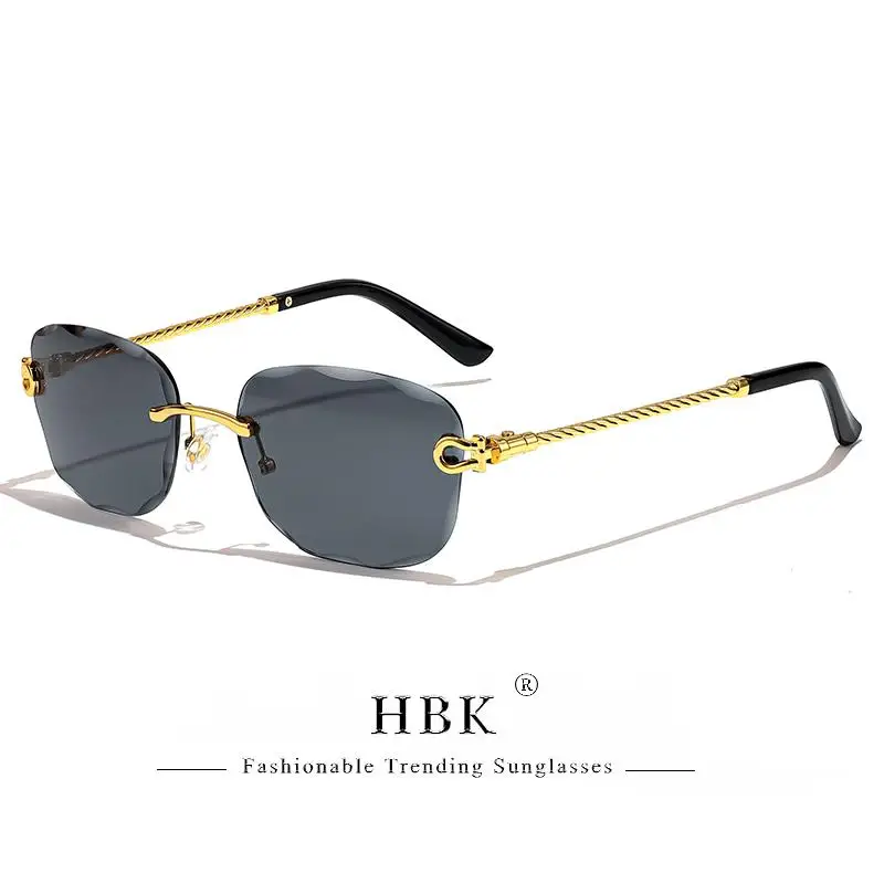 HBK Vintage Design Rahmenlose Sonnenbrille Männer Luxus Wellenschneiden Metall Sonnenbrille für Frauen Reisen Einkaufen Shades Brillen UV400 – Detail 21