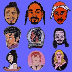 Fashionable Music Figure Brooch Hip Hop Rapper Metal Hard Enamel Pin Clothes Bag Lapel Badges Philharmonic Fans Gift Collection