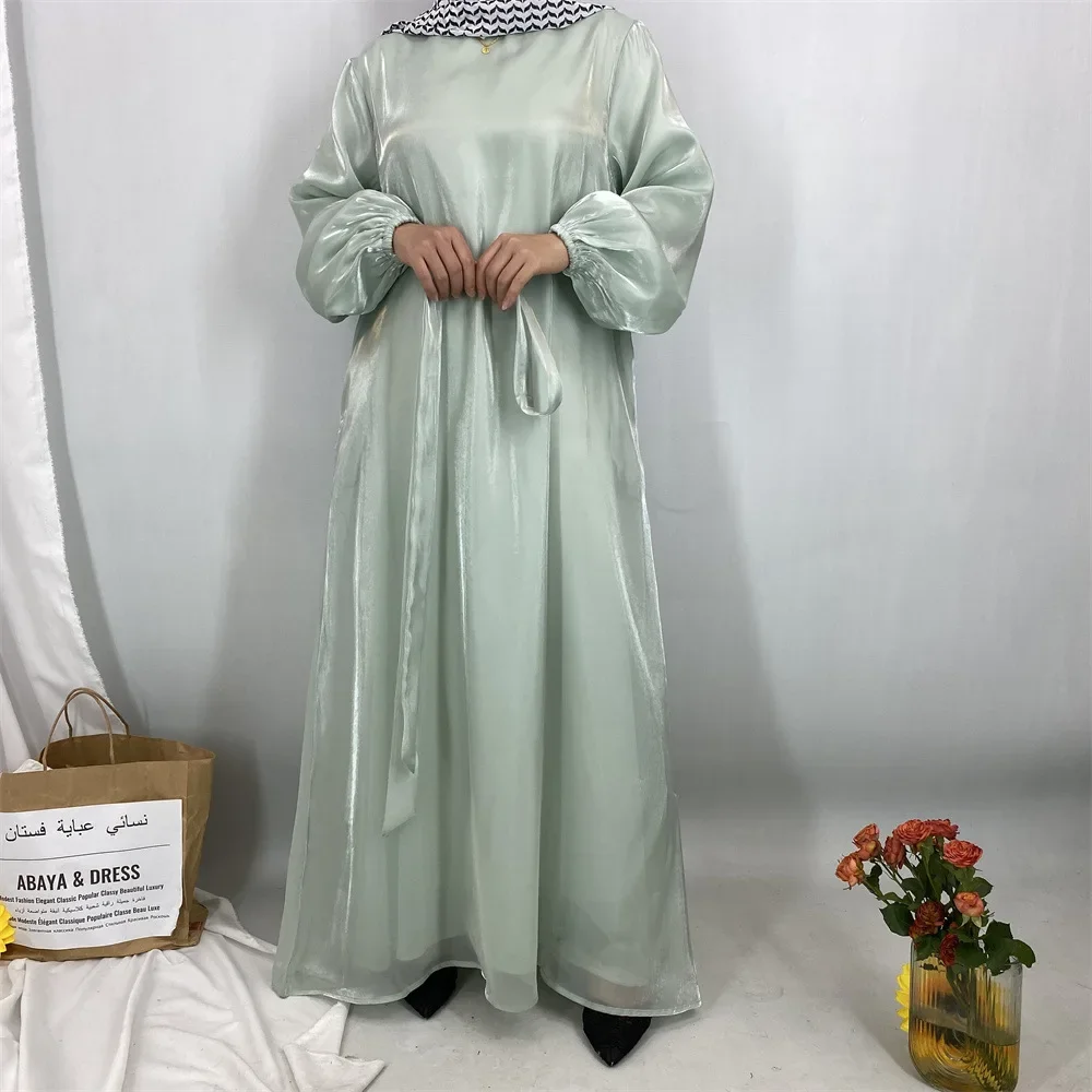 

New Muslim Fashion Satin Maxi Dress Women Dubai Abaya Turkey Kaftan Ramadan Eid Islam Clothing Caftan Marocain Femme Robe Gown