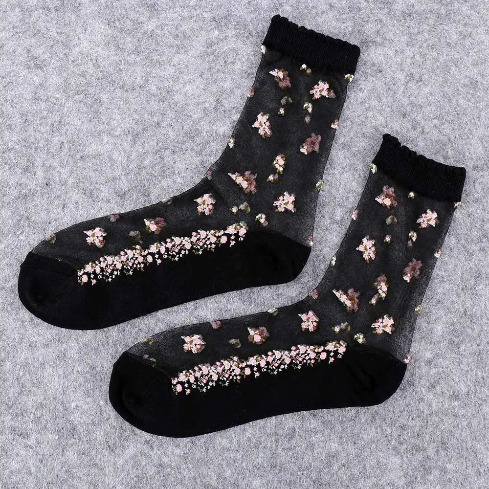 

Summer Transparent Thin Bow Glass Silk Jacquard Ankle Socks Short Sock Crystal Sock Socks