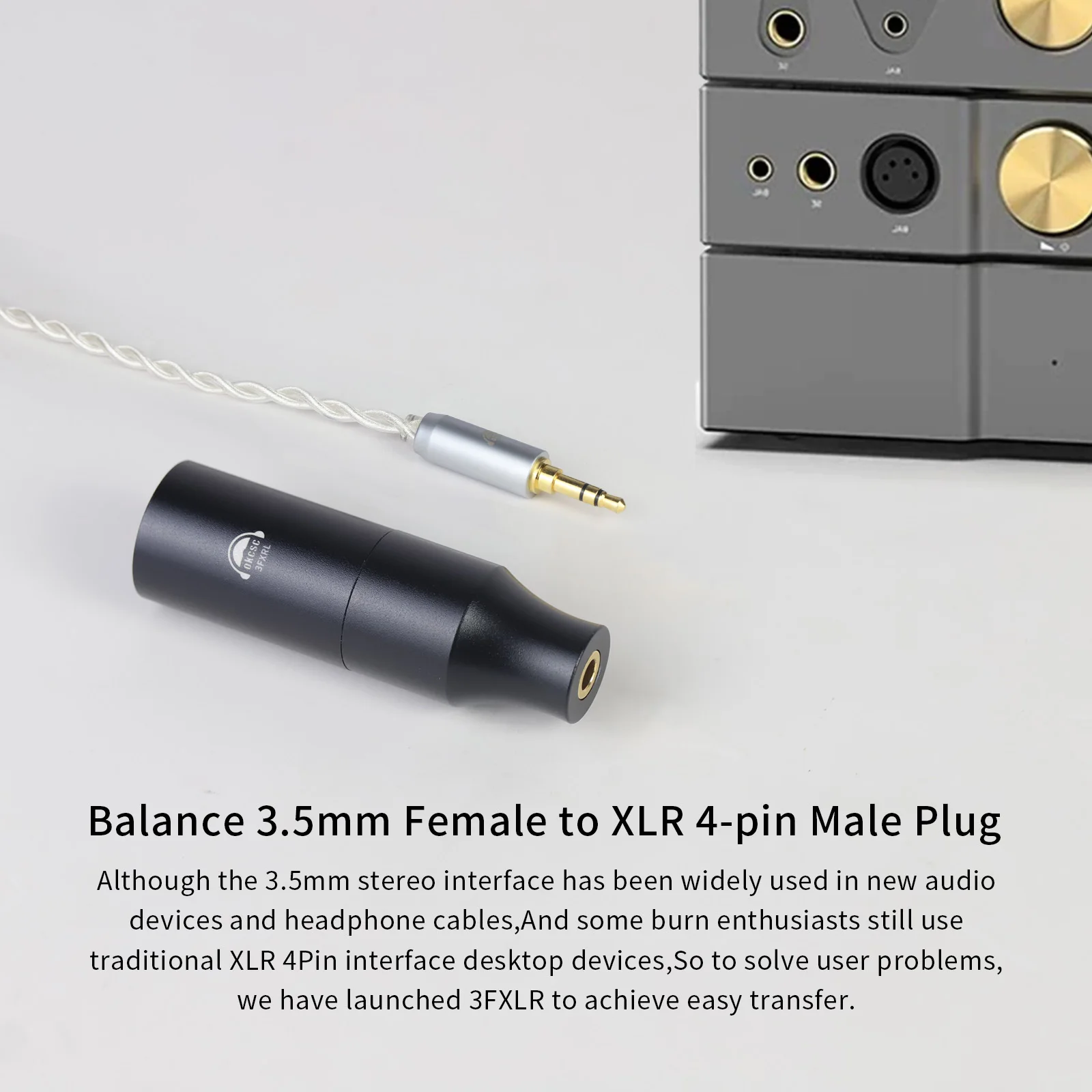 Adapter audio OKCSC XLR 4-pin męski na 3.5mm żeński zbalansowany do Sennheiser HDV 820/Beyerdynamic A20/Woo Audio WA22/HeadAmp GS-X