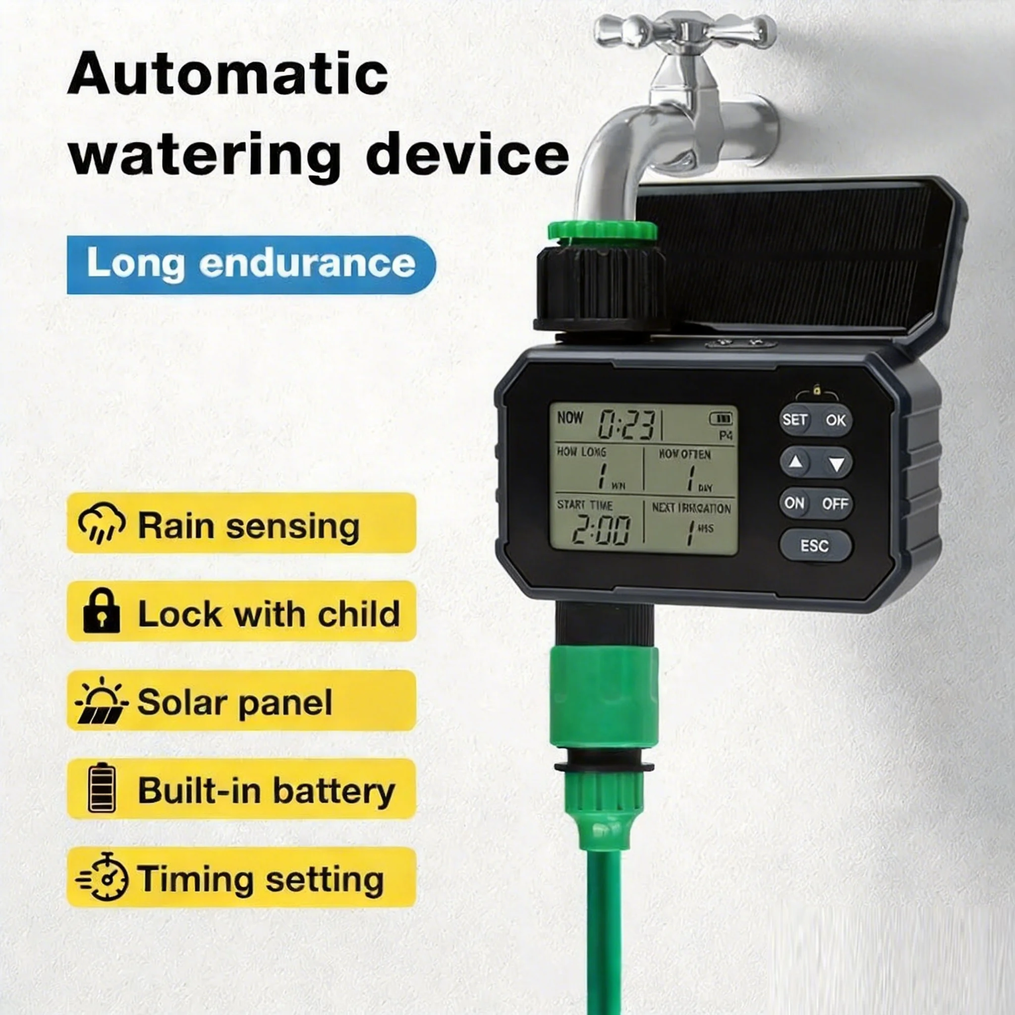 WiFi Solar Irrigation Timer Automatic Irrigation System 2-Zone Smart Irrigation Controller for Garden Outdoor Tap Valve