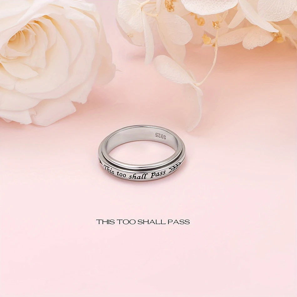 925 스털링 실버 회전 반지 - '이것도 지나갈 것이다' 문구, 6-10 미국 사이즈, 보헤미안 빈티지 스타일 여성 남성용 주얼리 이미지 2