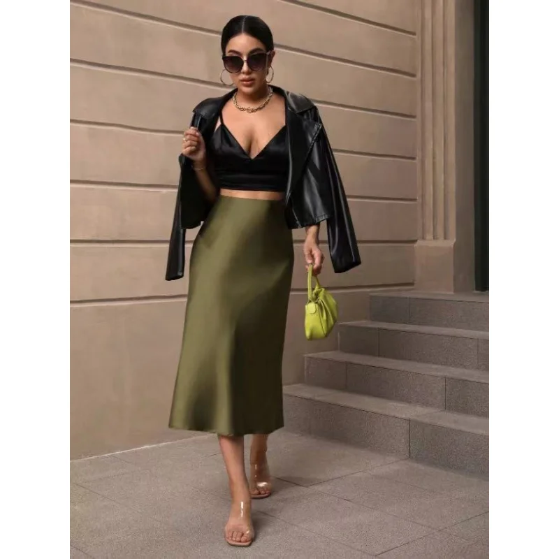 Bodycon Dress Satin Mid-Length Skirt Spring Summer New Women's Fashion Straight