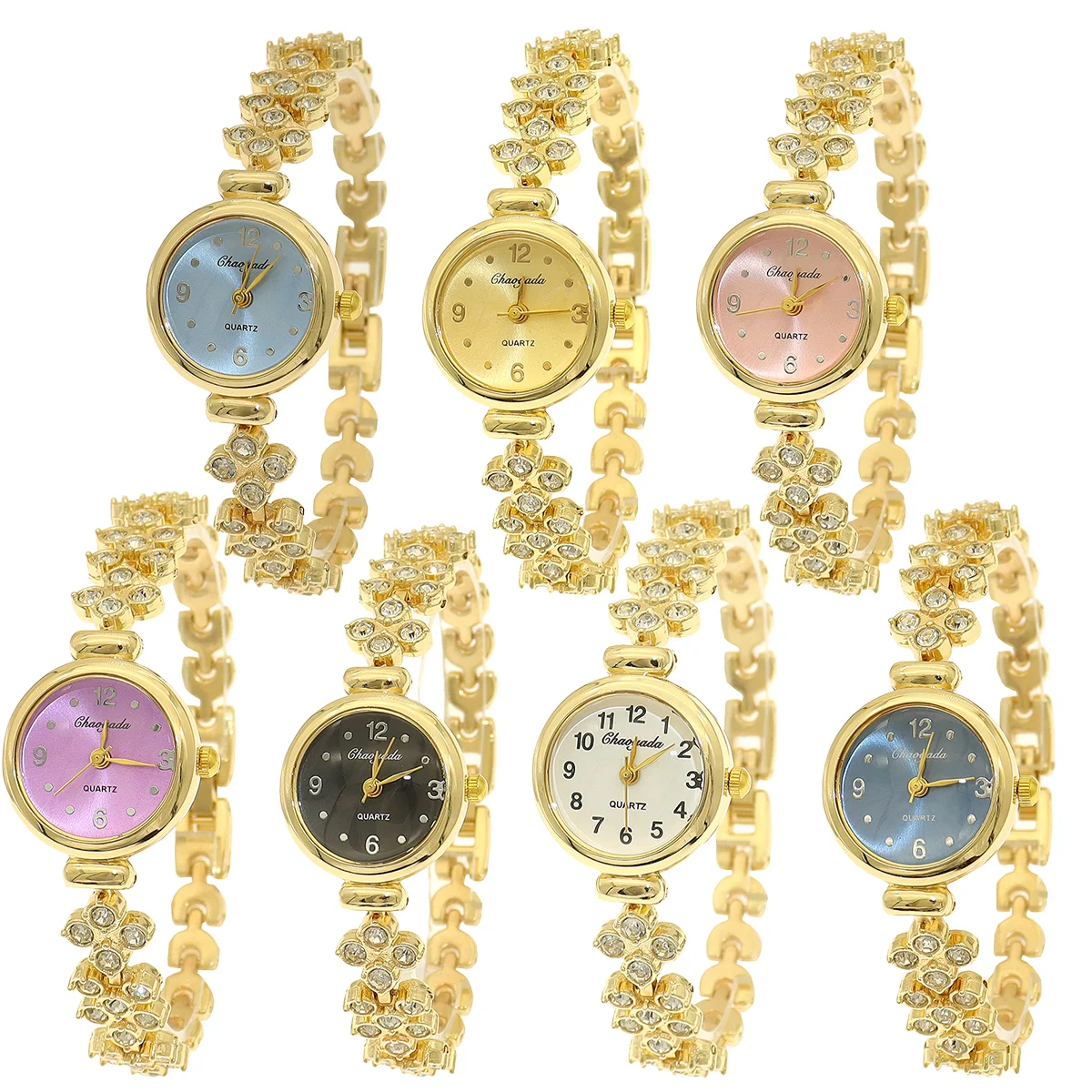 7 قطعة/الوحدة ساعة نسائية الأعمال الترفيه عنصر ساعة فاخرة حزام الكوارتز حجر الراين الساعات