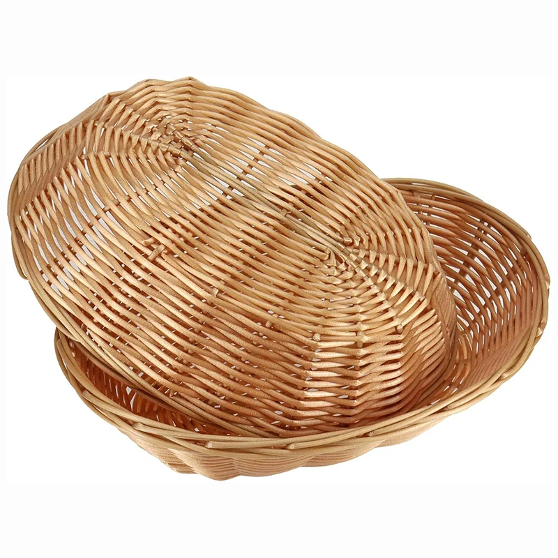 8/20Pcs Wicker Bread Baskets, Handwoven Oval Plastic Basket, Tabletop Fruit Vegetables Food Serving Basket for Home, Kitchen