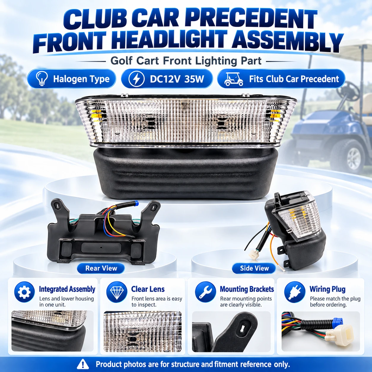 Clubcar Precedent Golf Cart Front Headlight, Headlamp & Turn Signal Light, Modified Accessory For Electric Patrol Cart
