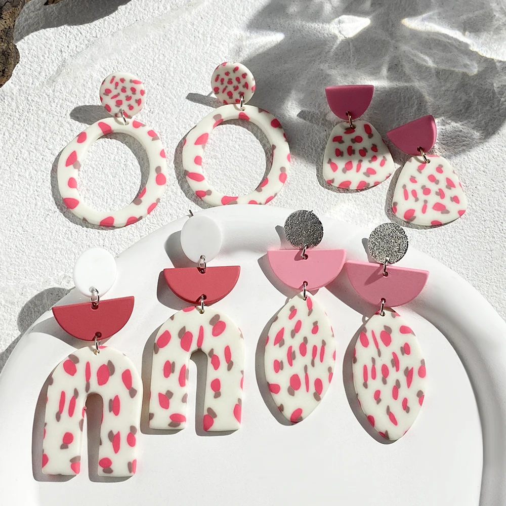 AENSOA Colorful Women\'s Polymer Clay Earrings Summer Sweet Personality Multiple Geometry Valentine\'s Day Gift Eardrop Jewelry