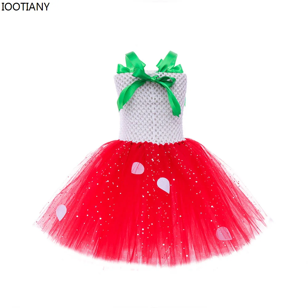 2024 Cute Strawberry Tutu Dress For Baby Girls Birthday Party Sparkly Tulle Dresses For Girl Halloween Carnival Cosplay Costumes