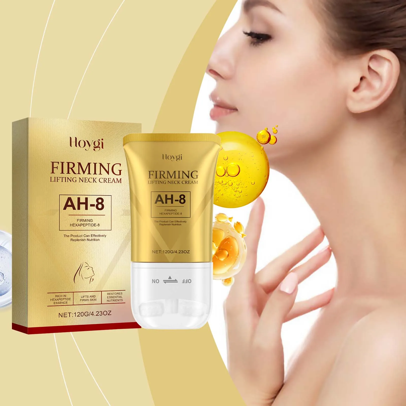 Ah-8 Firming Lifting Neck Cream Tightening Skin Eliminate Double Chin V-Shaped Reduce Fine Lines Sooth Massage Cream with Roller