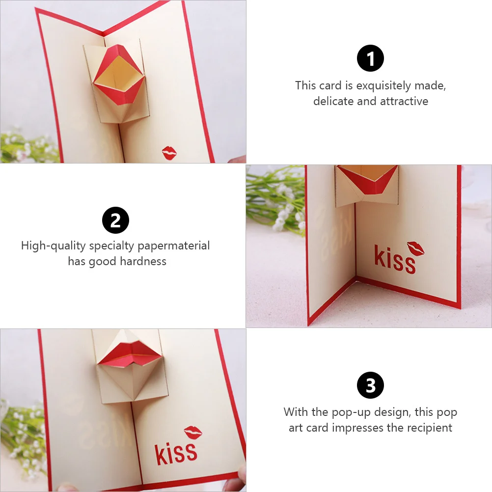 

1Pcs Red Lip Greeting Card Premium Specialty Paper with -Up Design for Valentine's Day Gift Idea Greeting Cards