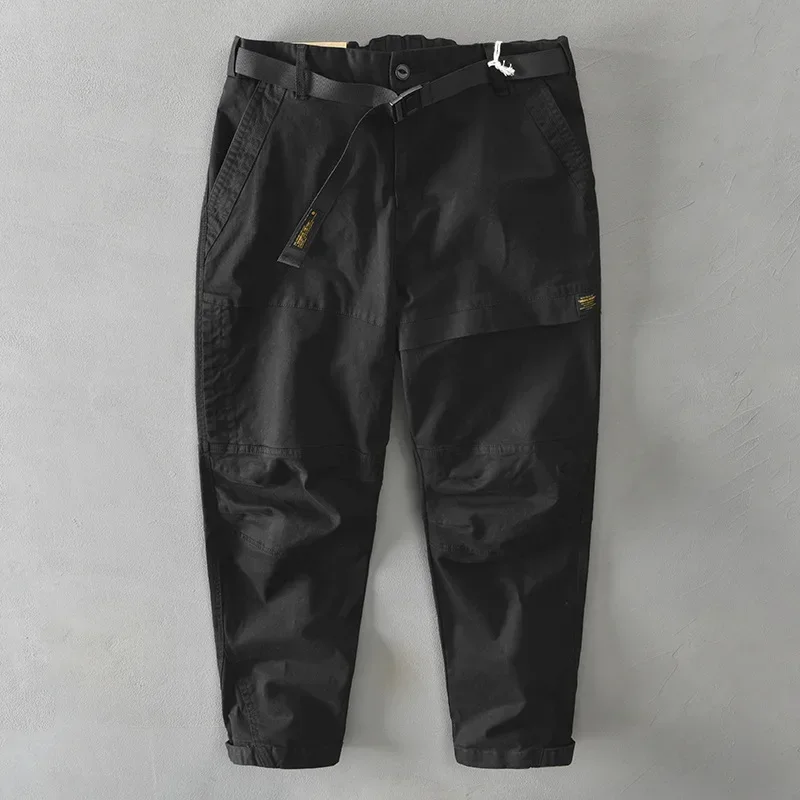

American Classic Cargo Pants Men Spring Autumn Streetwear Cotton Straight Full Length Baggy Pants with Belt Fashion Casual Pants