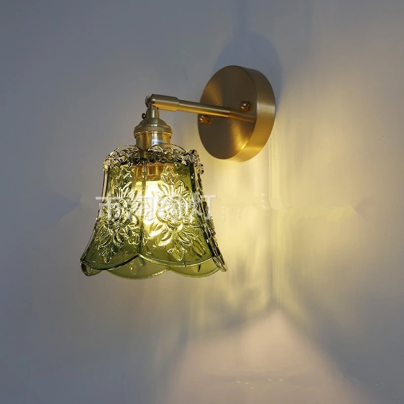 Nordic carving Flower Glass led wall Lights Bedroom Restaurant Dinning Room wall Lamp Vintage Glass Decoration Wall Sconces