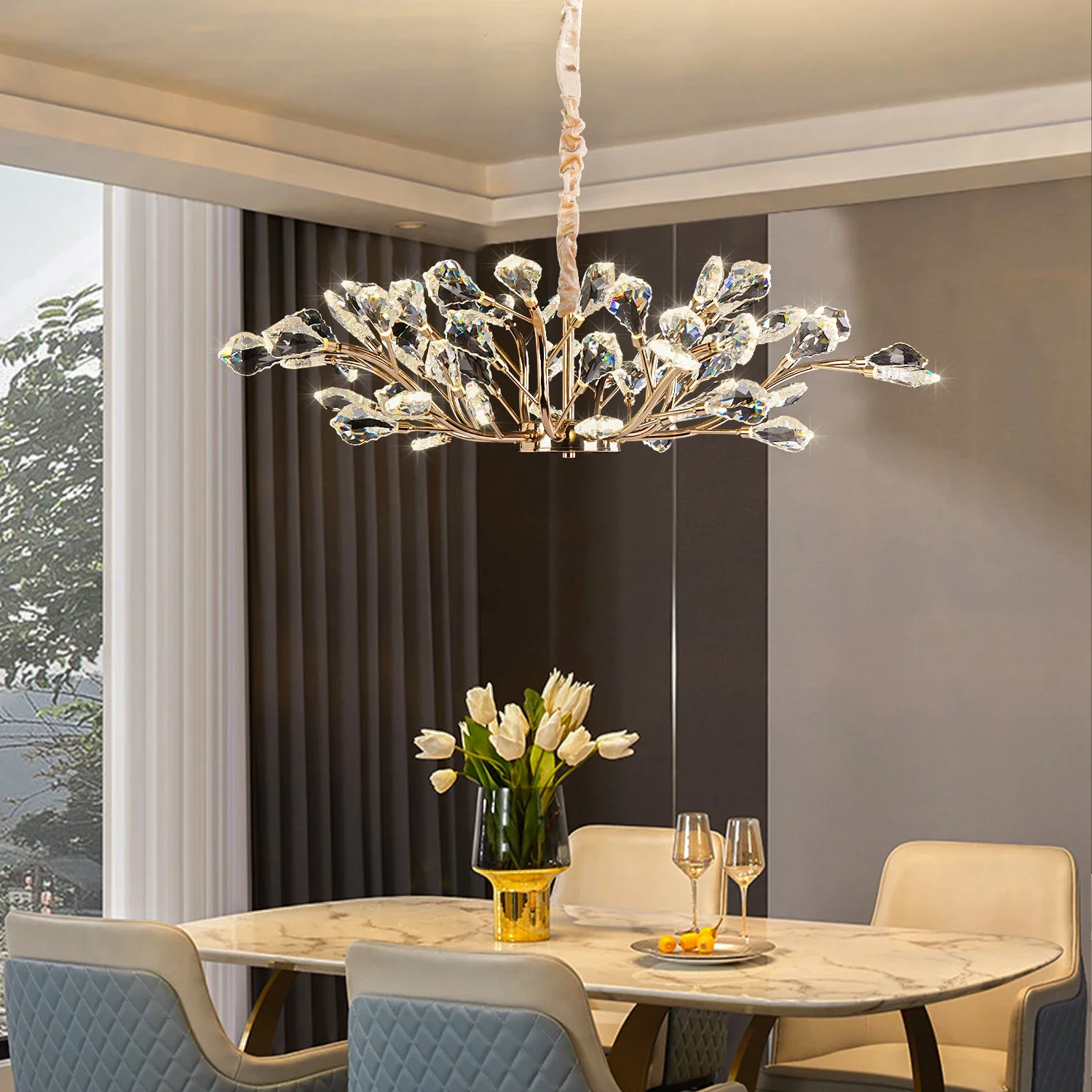 

2025 Modern Branch Leaf Crystal Pendant Chandelier For Bedroom Living Room Vintage Luxury Ceiling Hanging Pendant Light Dining T