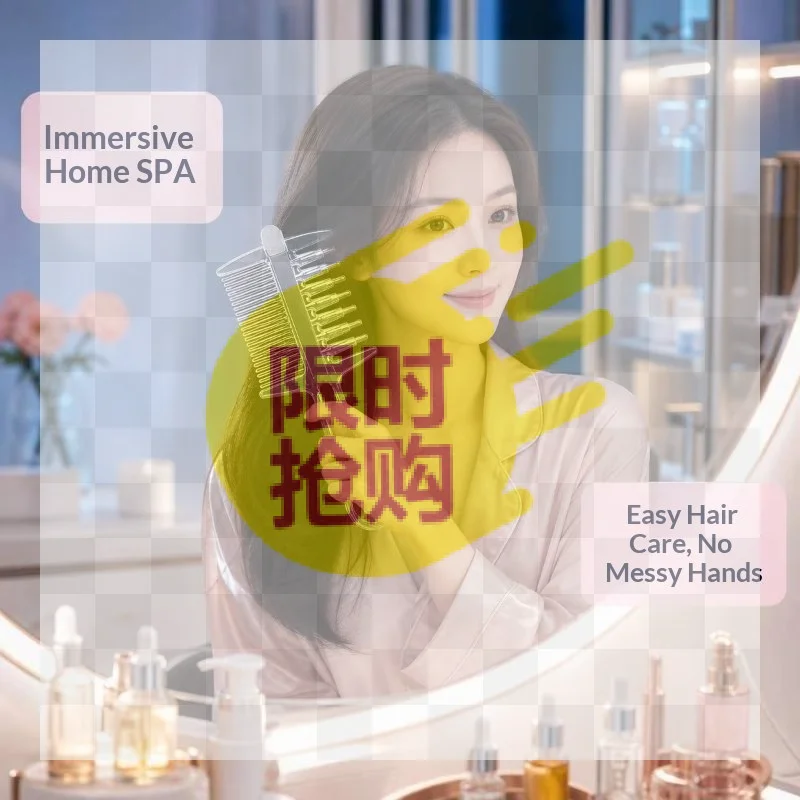 【HBA】2-in-1 Function Essential Oil Applicator Comb Built-In Liquid Reservoir Transparen Scalp Massage Comb Rolling Metal Teeth