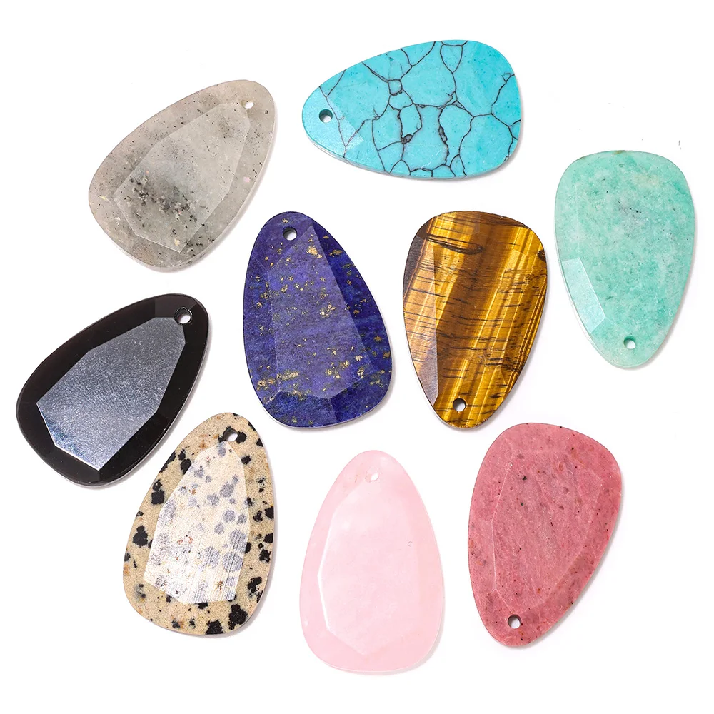 1pc 21*33mm Faceted Guitar Pick Natural Stone Pendant Teardrop Slice Gemstone Charms For DIY Necklace Jewelry Making Accessories