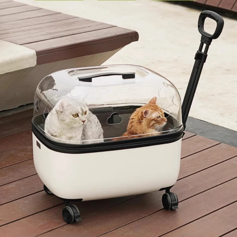 

Panoramic Transparent Pet Trolley Box Large Capacity Cat Basket Lightweight Outdoor Transport Case Universal Pulley Pet Stroller