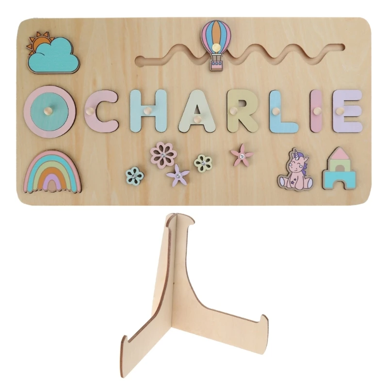 Q0KB – Puzzle en bois avec nom pour bébé, plateau jeu personnalisé, Puzzle 3D, forme éducative, jouet développement du