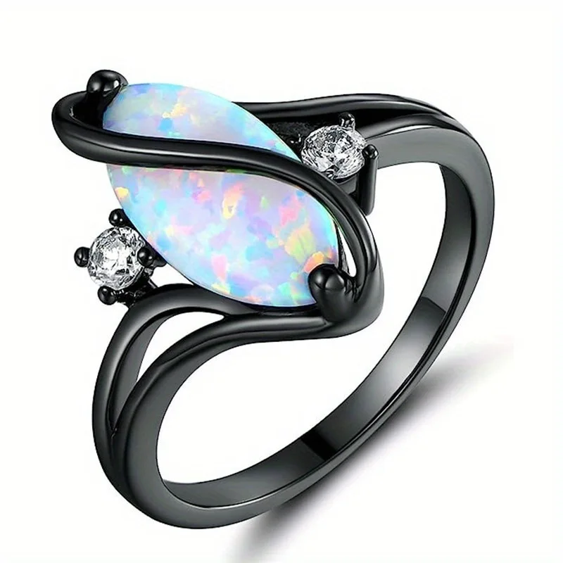 

New fashion horse eye ring S-shaped personality distortion exaggerated men and women imitation opal copper jewelry